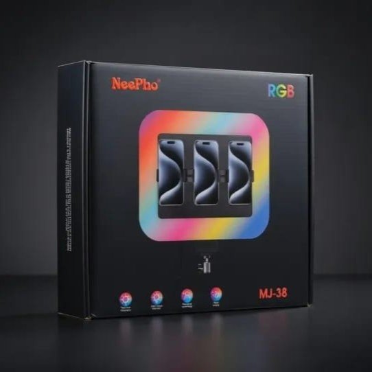 NeePho MJ-38 RGB LED Light Box | Triple Phone Holder | 3 Color Modes + RGB Effects | Dimmable | For YouTube, TikTok, Live, Photography